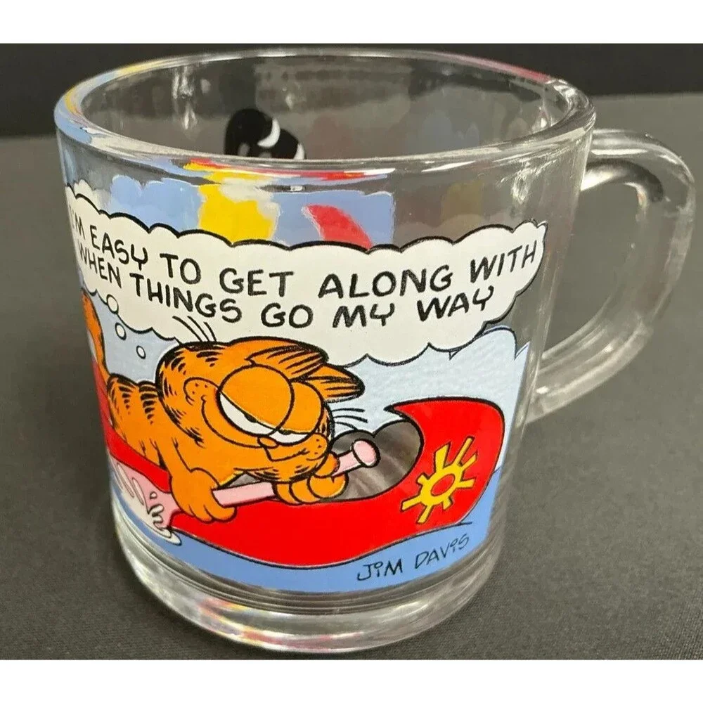 Vintage Garfield & Odie Set of 4 McDonalds 1978 Collectible Glass Mugs Cups Coll